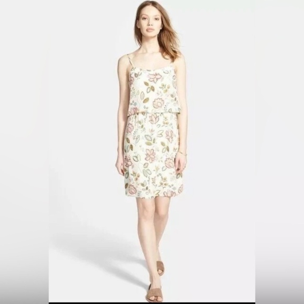 Madewell Cream Floral Print Cami Overlay Silk Mini Dress Size 0